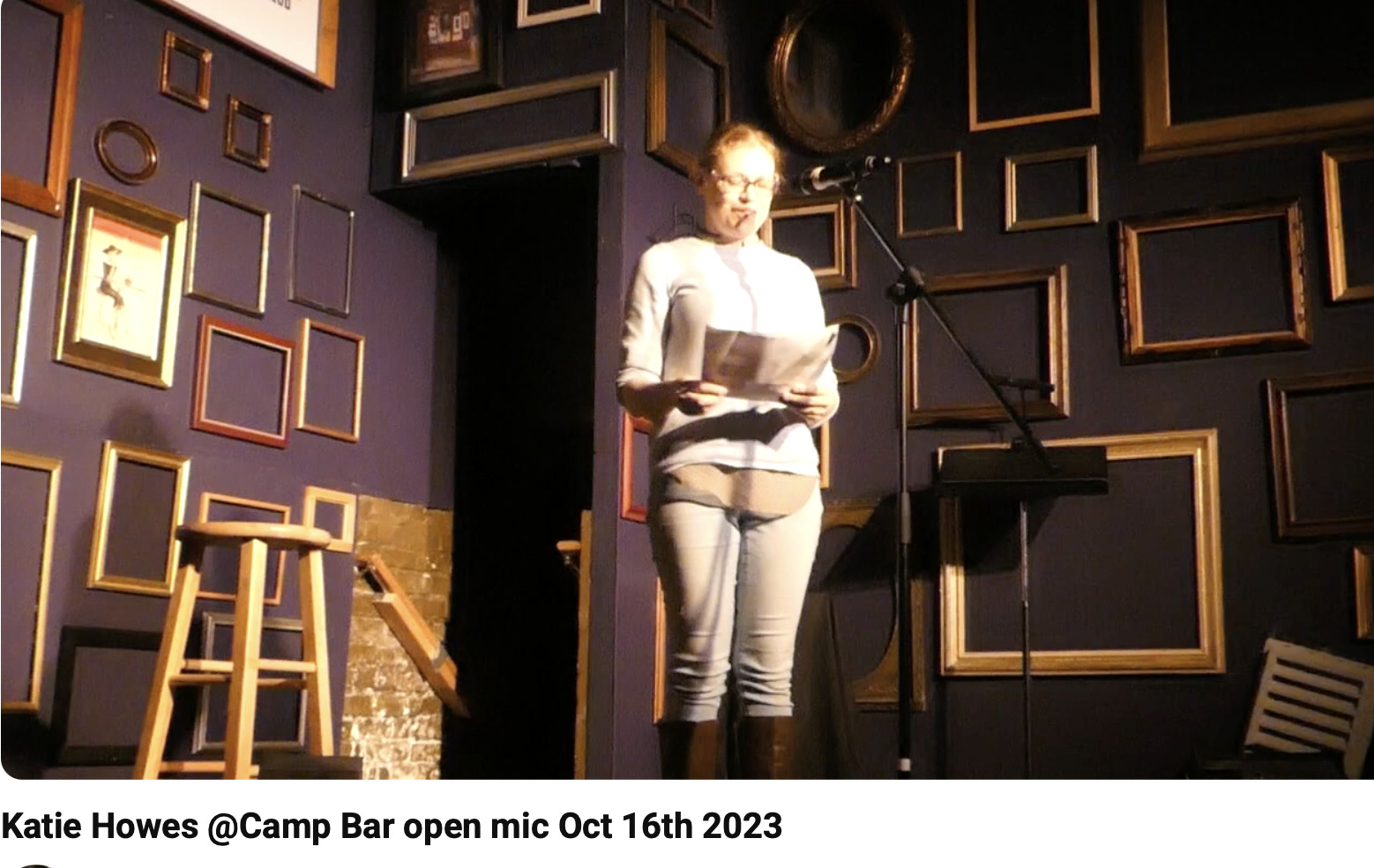 Katie reading her poetry at Camp Bar open mic.